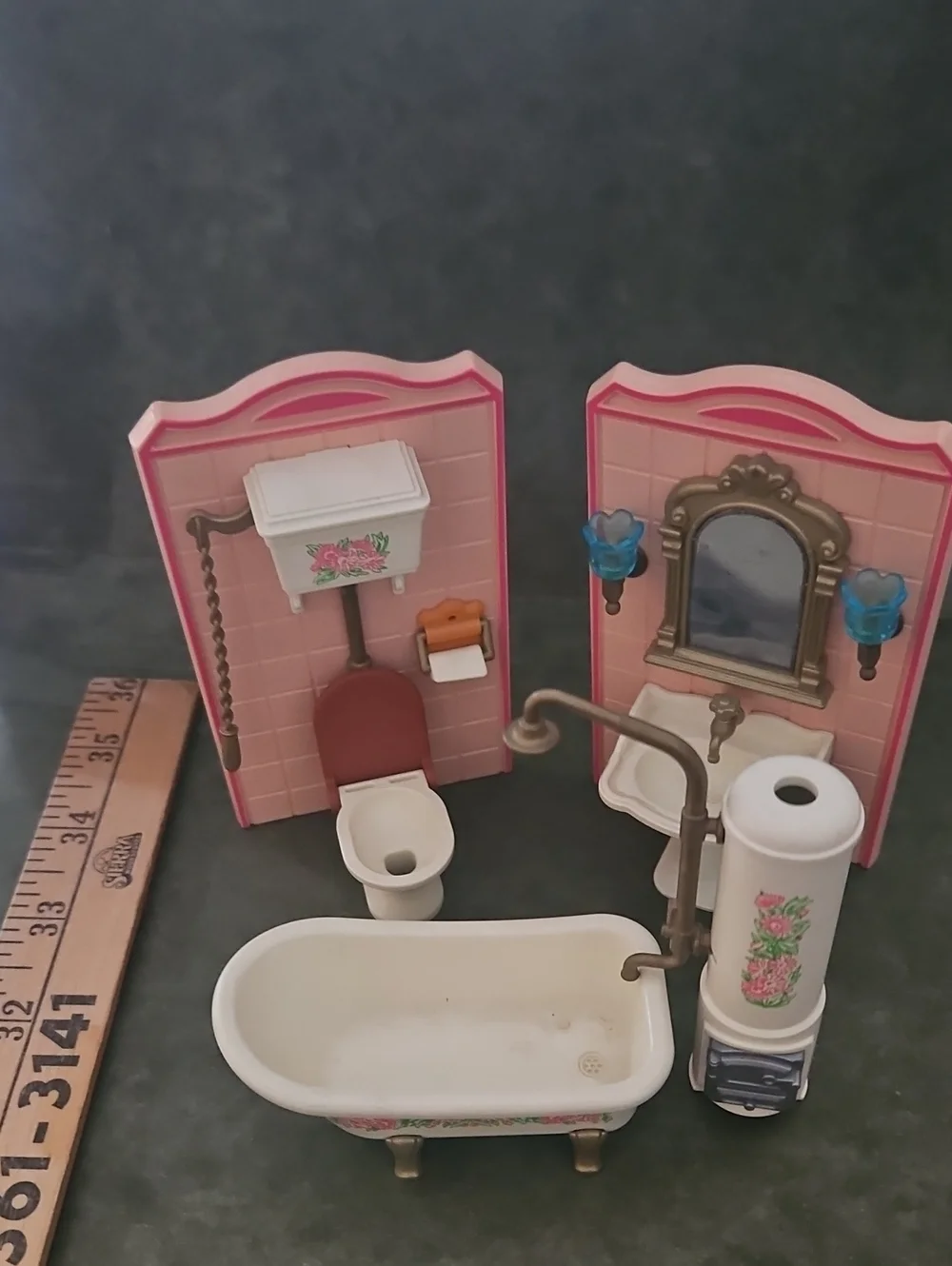 Pink Floral Dollhouse Bathroom Set - Home Bath Accessories